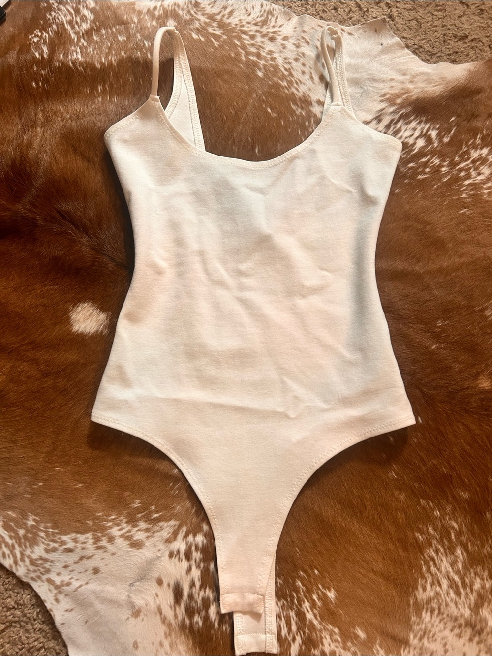 Fashion Nova Cream Ribbed Scoop Neck Bodysuit